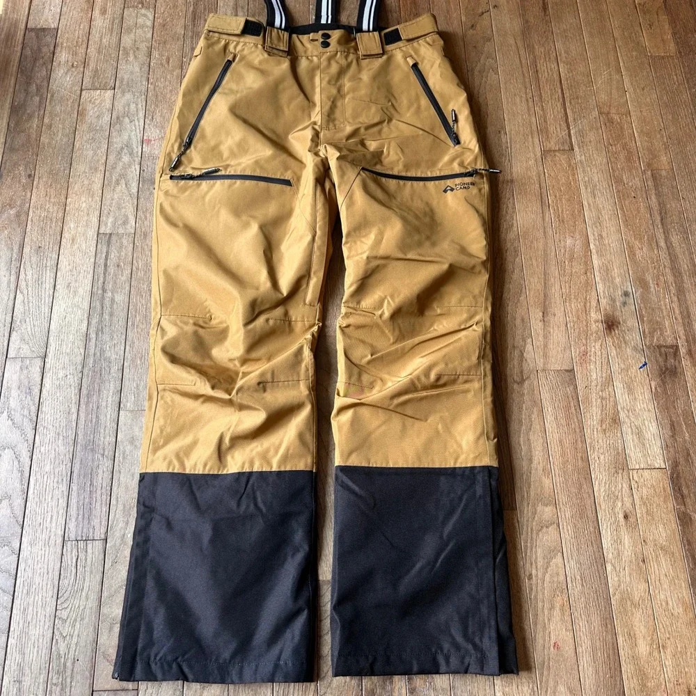 Pioneer Camp Ski Snow Pants Mens M Suspender Waterproof Tan Brown Modern Winter